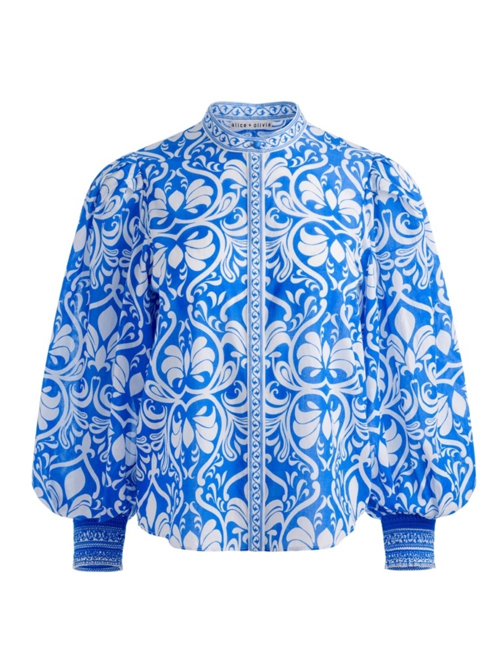 NWT Alice + Olivia April Cotton Puff Button Down Up Top Soirée True Blue White